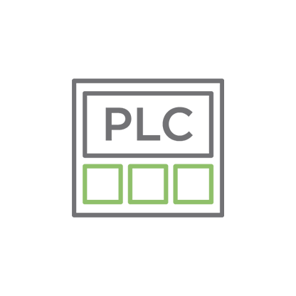 PLC module icon with buttons representing programmable logic controllers.