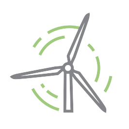 Icon of a wind turbine representing solutions by industry.